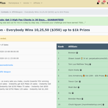 AffiliWeapon 2nd Place for Overall Sales AffiliWeapon 2nd Place for Overall Sales